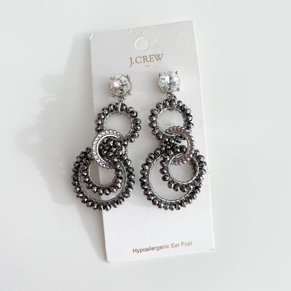 J. Crew Factory Beaded Interlocking Hoop Earrings (Metallic Silver) - Picture 3 of 3